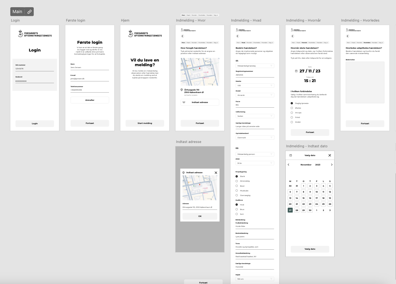 Eksempel på wireframe af mobil app